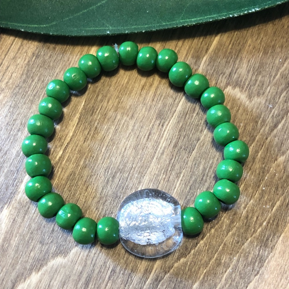 Green Wooden Beaded Stackable Bracelet